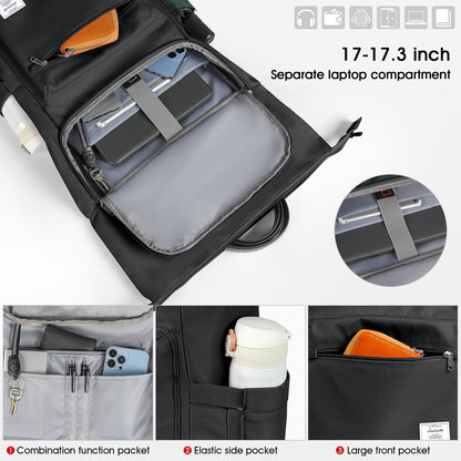 Lubardy Rolltop Backpack Men Women Waterproof Laptop Backpack 17.3 Inch School Backpack Daypacks for College Work Travel Leisure