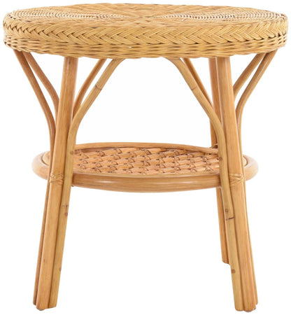 Basket-Outlet Rattan Table/Side Table Round/Coffee Table Rattan Table Shelf (Honey)