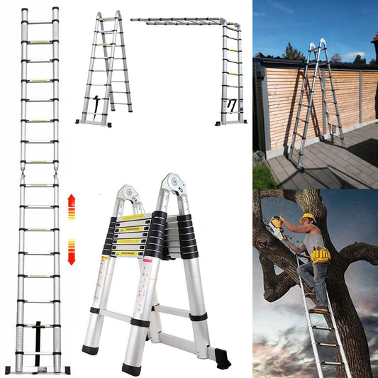 5M telescopic ladder extendable ladder aluminum ladder extension ladder leaning ladder 16 rungs multipurpose ladder 150kg load capacity safety lock ladder