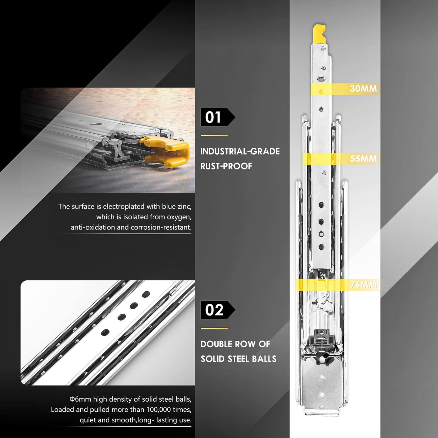 AOLISHENG Heavy Duty Drawer Slides Full Extension 1000mm, with locking function. Heavy duty slides can hold up to 150kg, sold in pairs (2 pieces).