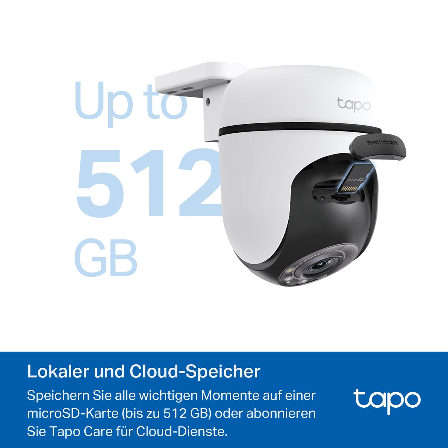Tapo C51A 2K WiFi Outdoor Surveillance Camera, 360° Pan/Tilt, Full Color Night Vision, Person Detection, Motion Tracking, Two-Way Audio, microSD Card up to 512 GB.