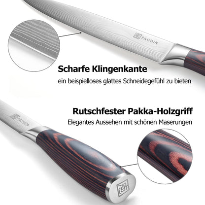 PAUDIN Meat Knife Chef Knife Carving Knife, Blade Length 20 cm Knife Utility Knife, ultra sharp high Carbon German Stainless Steel Kitchen Knife with ergonomic non-slip handle