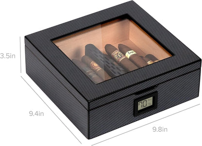 CASE ELEGANCE MAG Desktop-Humidor, simple humidification system, precise digital hygrometer, carbon fiber, magnetic seal, for 20-30 cigars