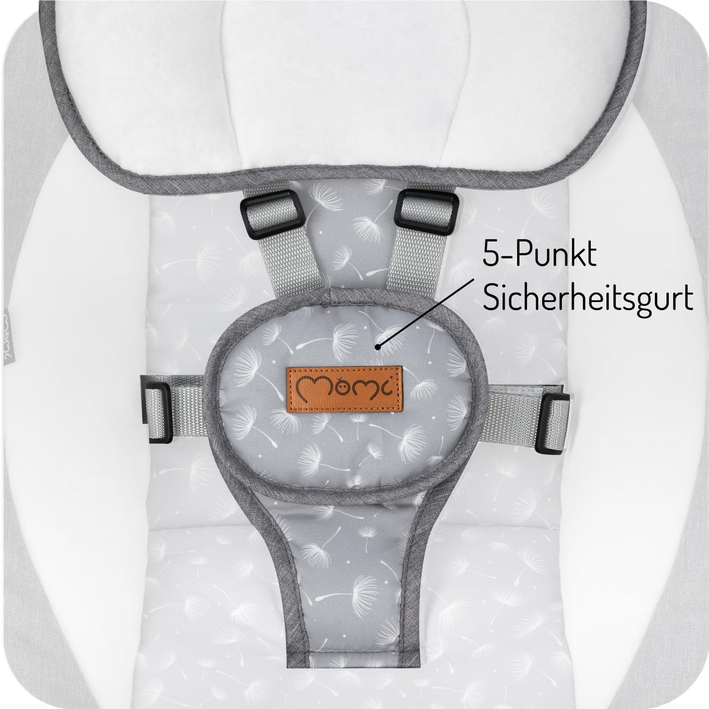 MoMi KENANI baby bouncer for children up to 9 kg, foldable, with remote control & Bluetooth for connecting to smartphone, battery or power connection, with 5-point safety harness, sunshade, insect net