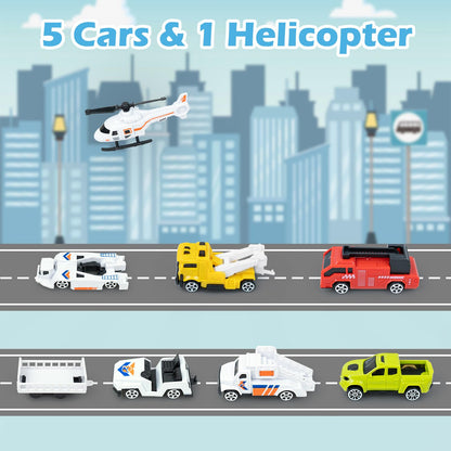 RedCrab airplane playset, transport airplane toy with car, helicopter, and ramp. Children's vehicle learning toy, toy car set, gift for kids ages 3 and up.