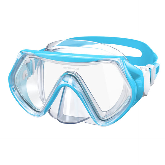 Findway kids diving mask, swimming goggles for boys and girls teenagers, snorkel mask with nose cover 180° panoramic HD anti-fog anti-leak diving mask for children 6-16 years.