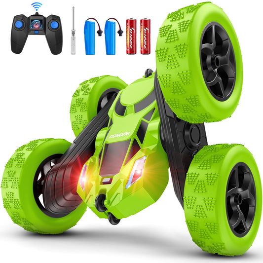 Cosone Remote Control Cars, RC Cars Stunt Car, 2.4 GHz, remote control toy cars for boys, All-wheel off-road stunt car, double-sided, 360° rotating, gifts for kids ages 6 and up (Green)
