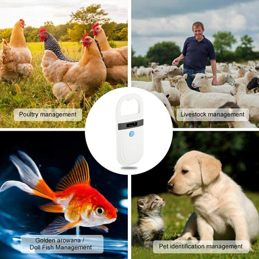 Pet ID chip reader, dog microchip scanner pet reader USB rechargeable chip reader cat chip reader OLED display 128 piece tag information storage portable animal tracking labels