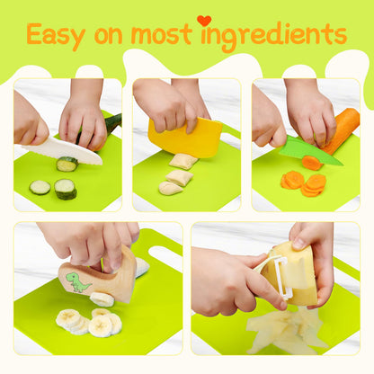 Children's knife 20-piece children's safety cooking knife kitchen knife set with vegetable cutters, wooden knife, cutting board etc. Montessori toy as a birthday gift for children from 2 years old.