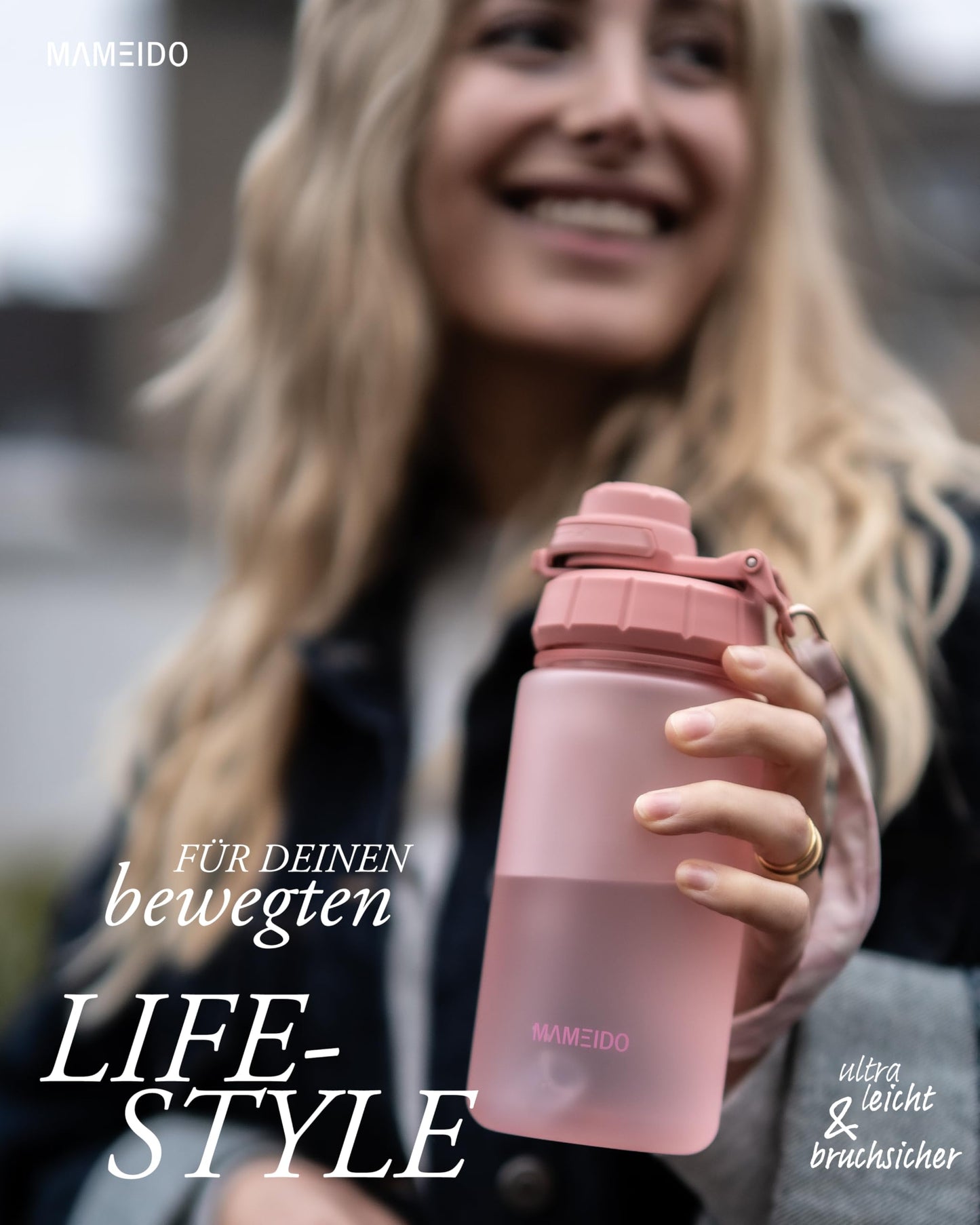 MAMEIDO 1L water bottle with straw & time markings, reminder to drink, leak-proof, BPA-free, gym water bottle, Tritan material (Flamingo Pink)
