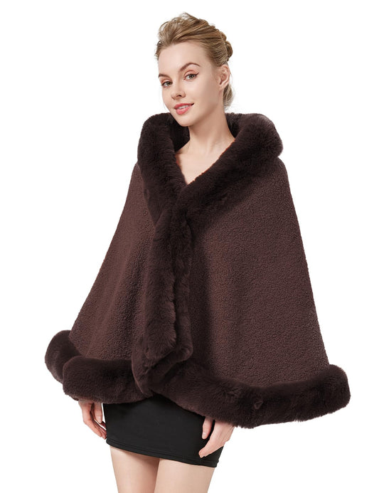 BEAUTELICATE Women's Faux Fur Shawl Bridal Jacket Bolero Winter Wedding Wrap Coat for Wedding Evening Dress 20s Costume (Brown, One Size)