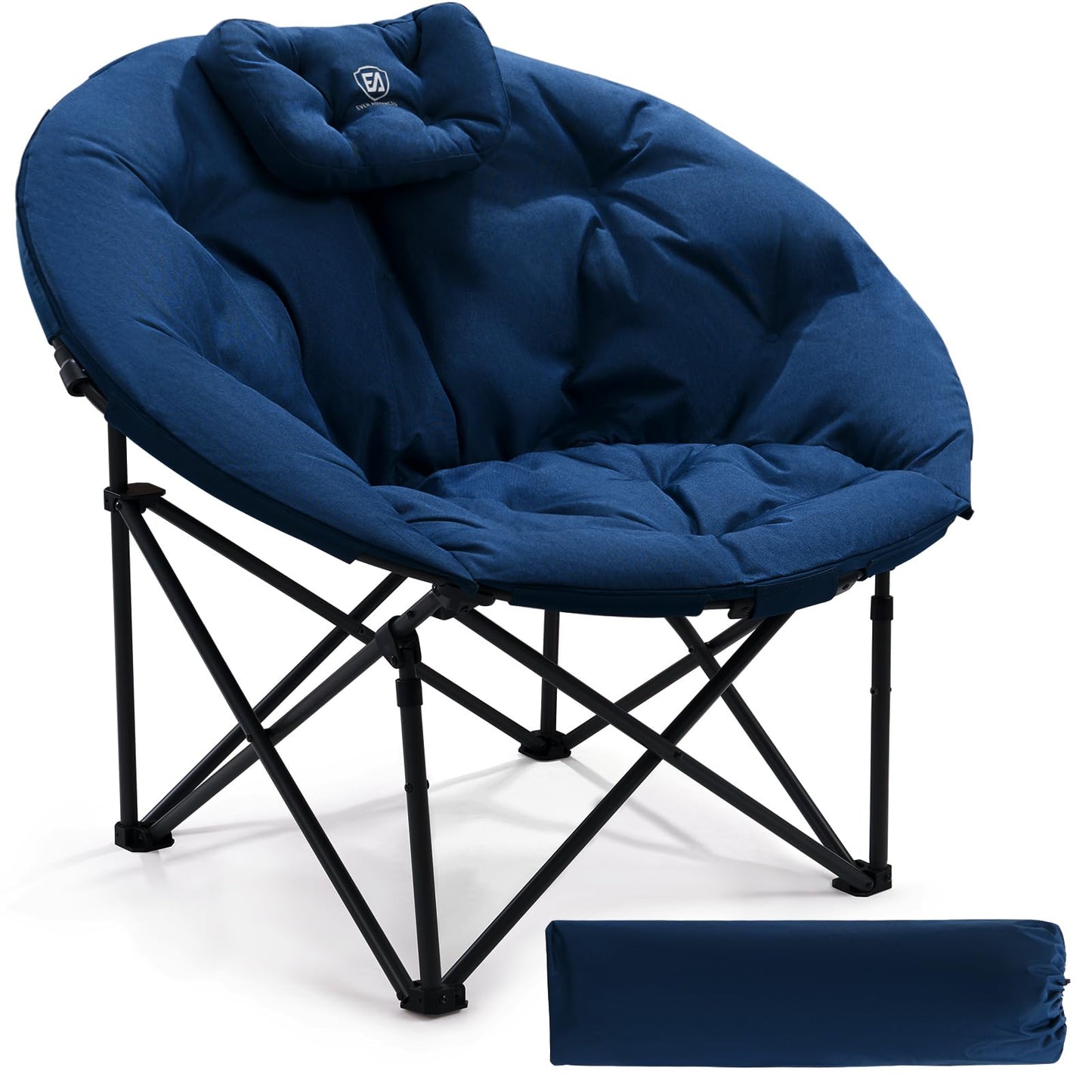 EVER ADVANCED Luxury Camping Chair Foldable Moon Chair Oversized 150KG Round Folding Chair Thickly Padded, Oversized Folding Chair High Back with Cushion, Extra Wide for Outdoor Garden Balcony Indoor, Blue