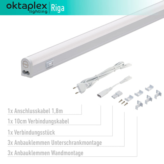Octaplex Riga LED under cabinet light for kitchen 84cm neutral white 4000K light strip expandable under cabinet light 1270 lumens 12.7W 230V with switch.