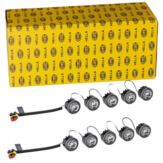 HELLA 2PT 010 458-701 LED daytime running light set - LEDayFlex - 12/24V - round - installation - light disc color: clear glass - cable: 120mm - vehicle front - set