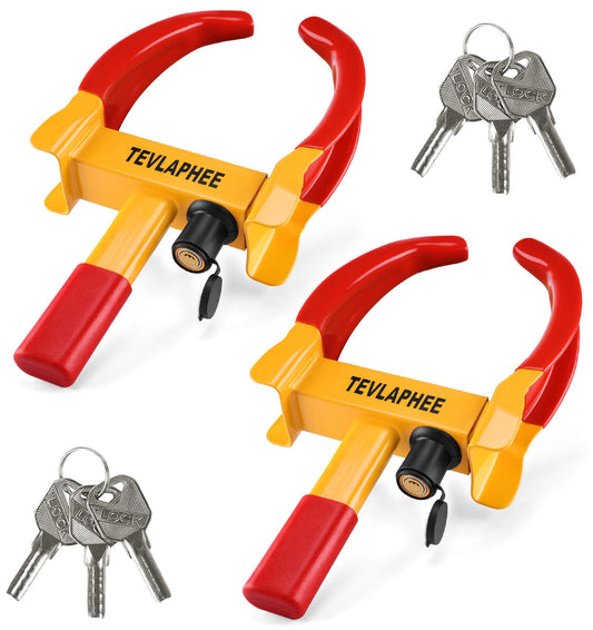 Tevlaphee 2-Pack Wheel Lock Clamp with Security Lock and 6 Same Keys for Car Trailer RV Tire Boot Anti-Theft Wheel Clamp Lock (Red-Yellow-2 Pack)