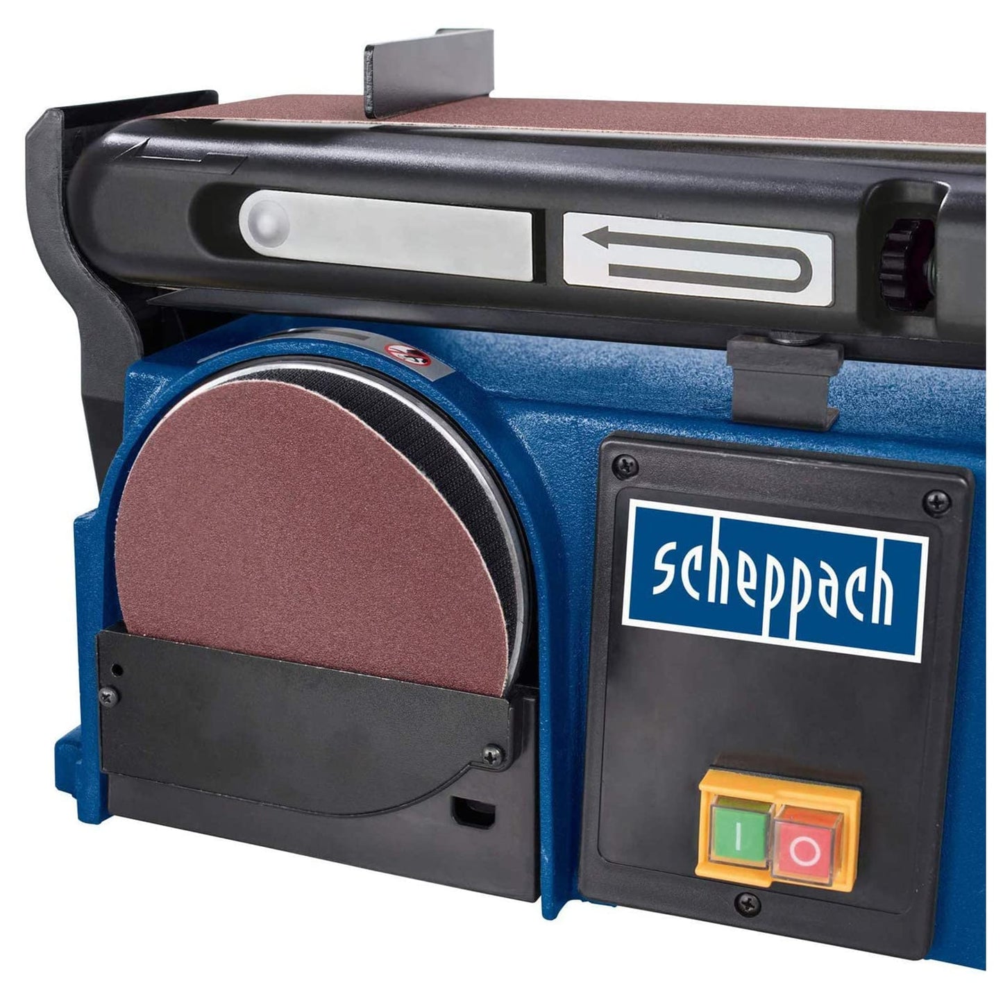 Scheppach Belt Disc Sander BTS900 with accessories | Grinding machine with 370W | 230V | 2850 min-1 | Grinding disc Ø 150mm | incl. 3x sandpaper and 3x sanding belt | Belt sander grinding device