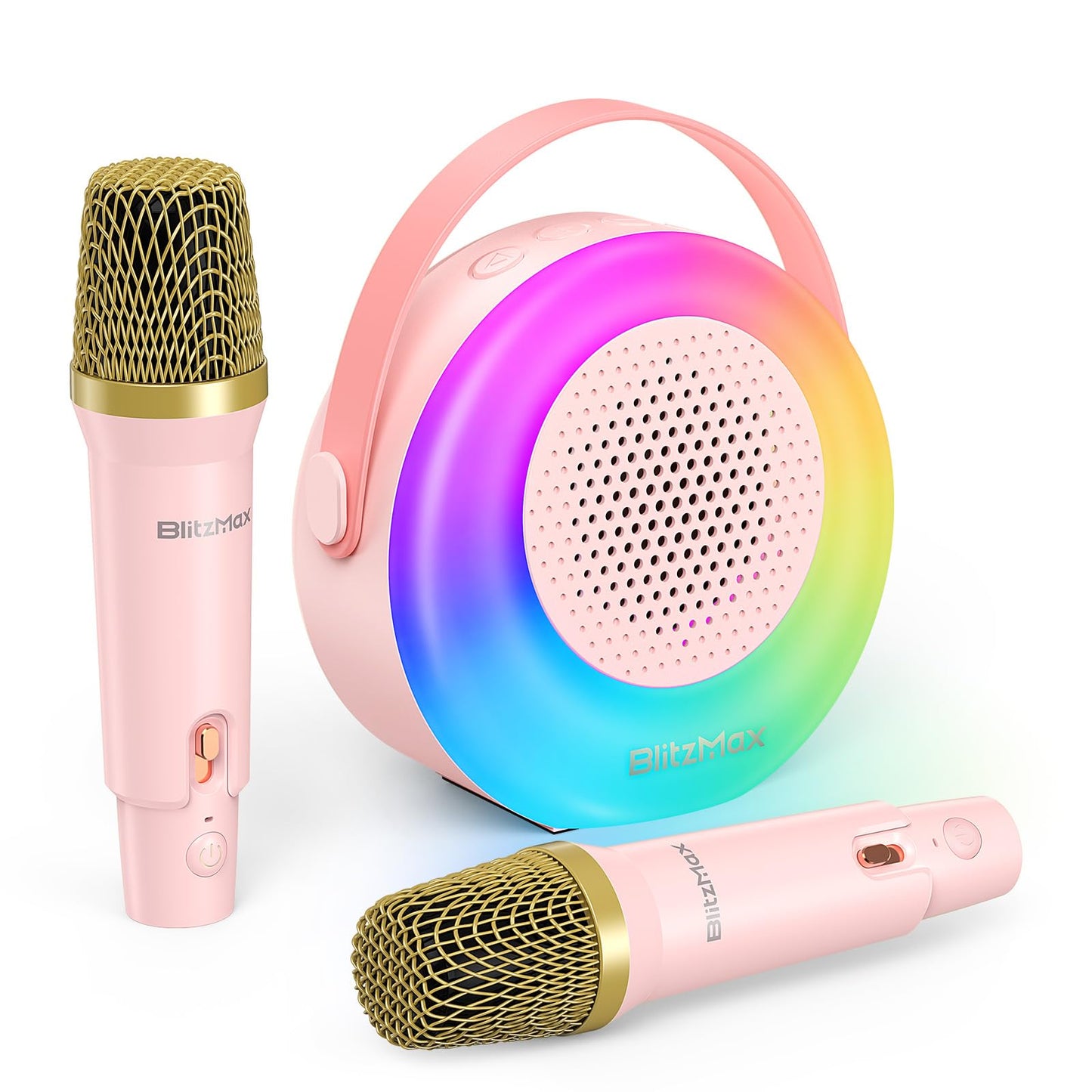 BlitzMax Karaoke Machine for Kids Portable Bluetooth Mini Karaoke Speaker with 2 Microphones, Lights, and Sound for Girls Boys Adults Home Party Birthday Gifts (Pink)
