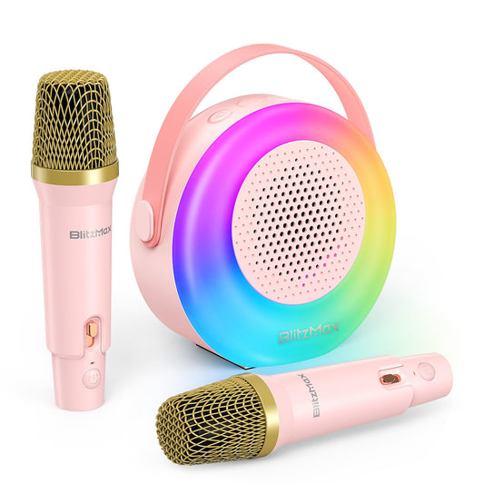 BlitzMax Karaoke Machine for Kids Portable Bluetooth Mini Karaoke Speaker with 2 Microphones, Lights, and Sound for Girls Boys Adults Home Party Birthday Gifts (Pink)