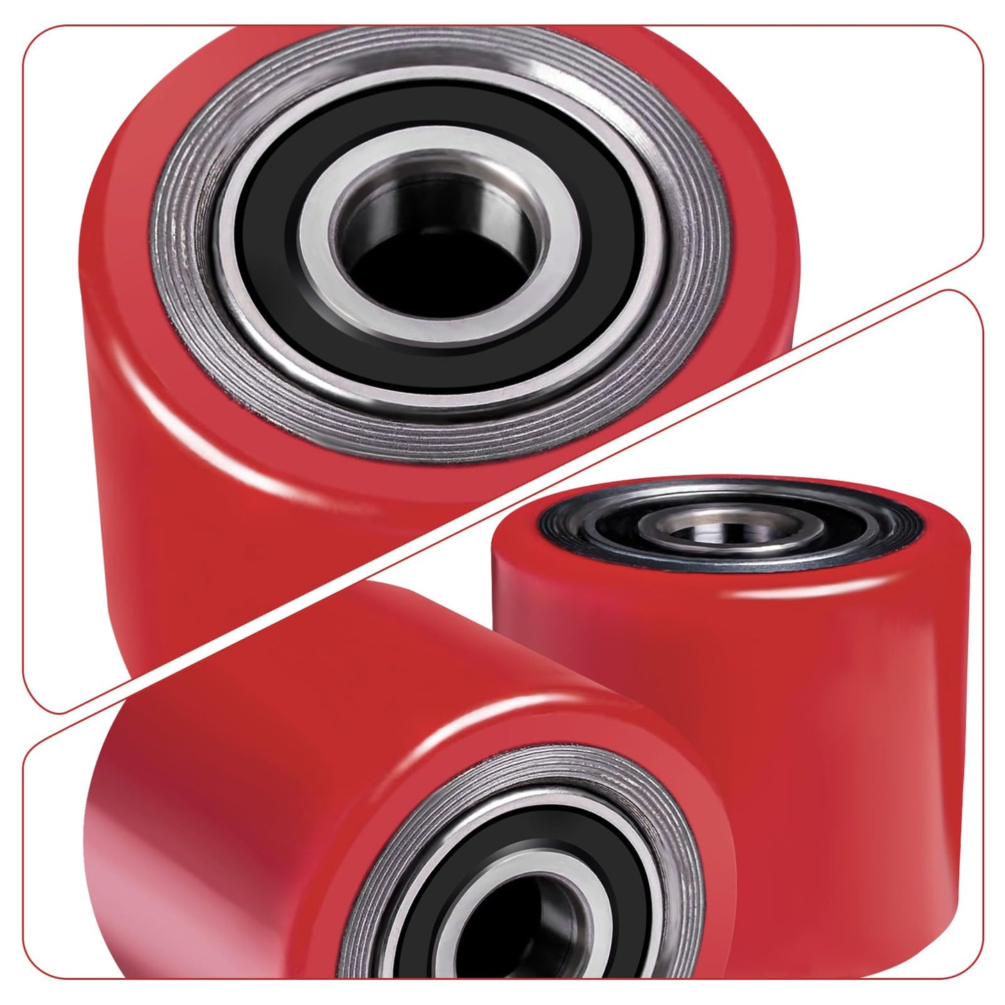 4 pieces of pallet truck wheels Polyurethane 80 x 70 mm, axle 20 mm incl. ball bearings. Wheels for pallet trucks replacement wheels, Max. load 600 KG.