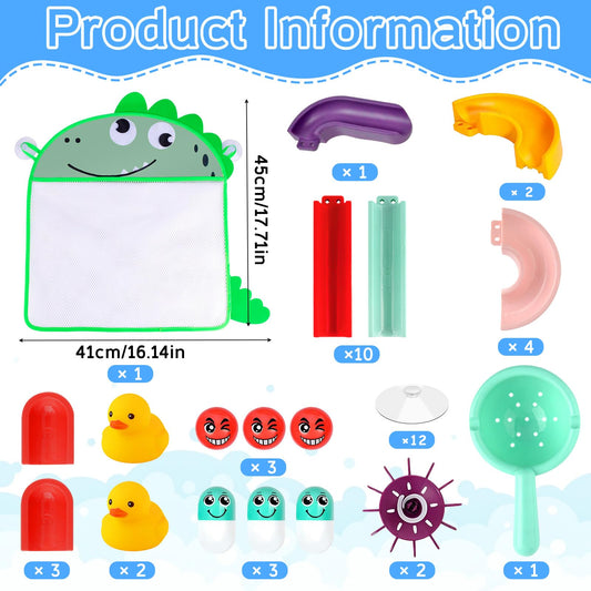 Bath toys, 44 pieces of bathtub toys for 3 4 5 6 years old, DIY marble run water toy for kids, bathtub toy with suction cups, gift for boys girls birthday.