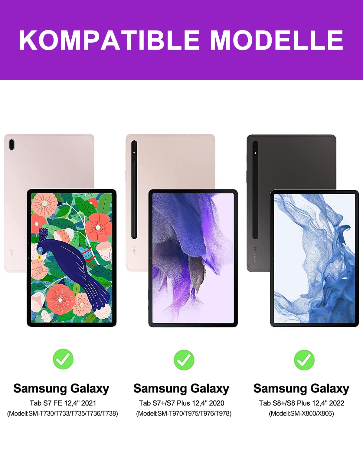 IVEOPPE Galaxy Tab Fe keyboard with touchpad, keyboard case for Galaxy Tab S7 FE/S7+/S8+ 12.4''