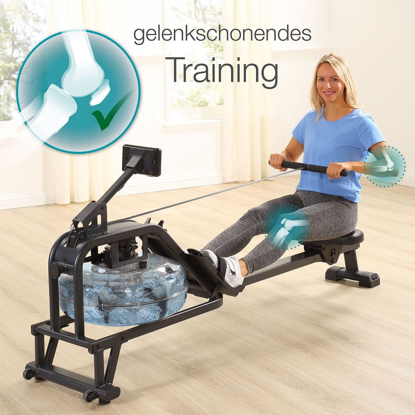 maxVitalis rowing machine water, rowing machine with water resistance, home rowing machine, space-saving and authentic rowing feel