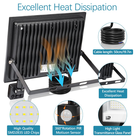 YZYFACAI 100W LED Floodlight with Motion Sensor Outdoor, Super Bright 10000LM LED Spotlight, 7000K Cold White Floodlight, IP67 Waterproof Outdoor Spotlight, for backyard, garage, hallway, garden