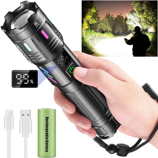 Jayxinli flashlight 1000000 lumens, rechargeable, extremely bright, powerful, zoomable, 5 light modes for camping, dog walks, emergencies, and daily use