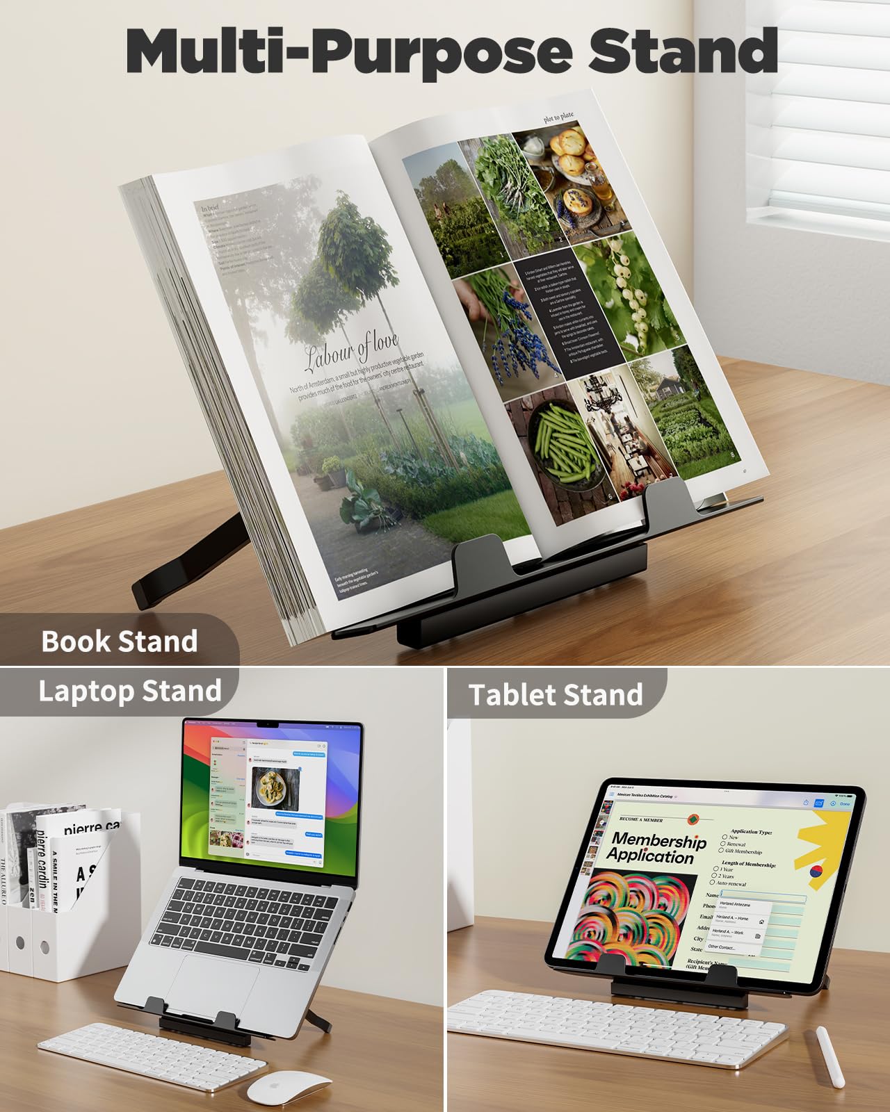 Laptop table for bed, SAIJI XXL folding bed table, for studying, eating, working, sofa, bed, with drawer, hand rest book stand, tablet phone stand (Black)