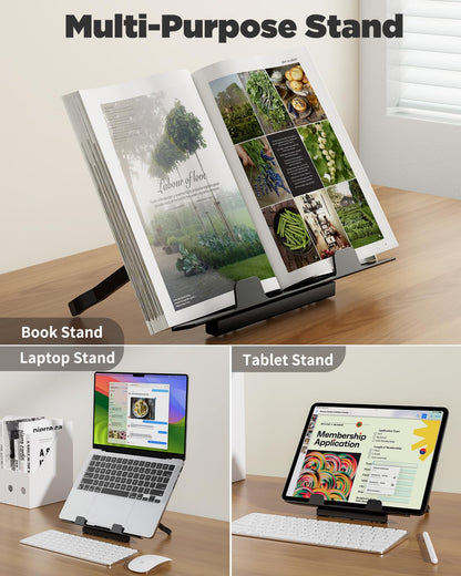 Laptop table for bed, SAIJI XXL folding bed table, for studying, eating, working, sofa, bed, with drawer, hand rest book stand, tablet phone stand (Black)