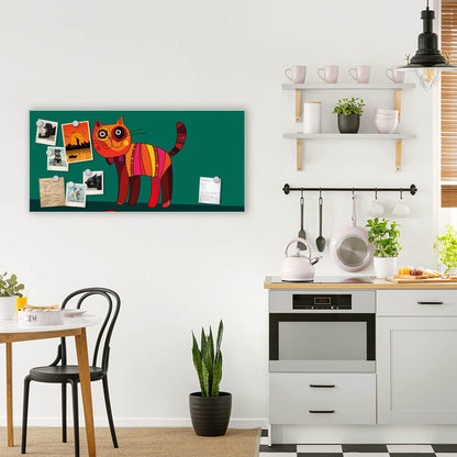 banjado magnetic board white 78 x 37cm / metal magnetic board as memo board/pinboard for kitchen, office, children's room incl. 4 magnets & mounting kit - design orange cat
