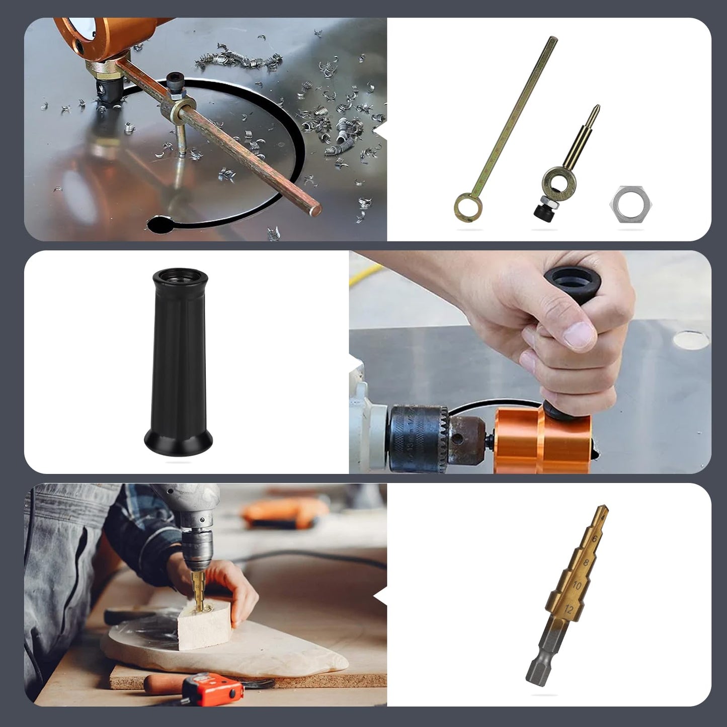 CPROSP Double Head Sheet Metal Nibbler, Metal Cutter for Cordless Drill, Metal Snip Adjustable, Nibbler Cutting Tool with Round Cut Attachment, Gold