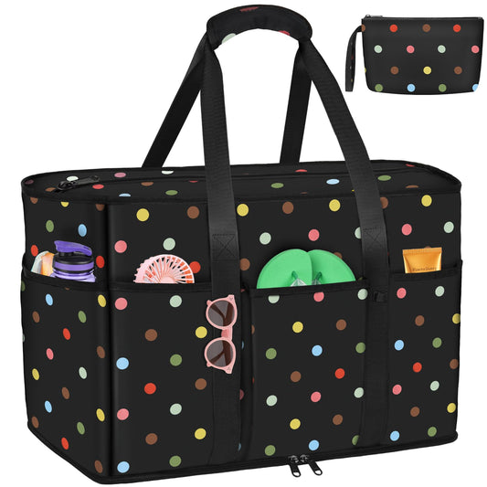 LUROON XXL beach bag with zipper for family, large foldable tote bag for women, ideal for beach, pool, picnic, and travel. Size: 50*35*20cm.