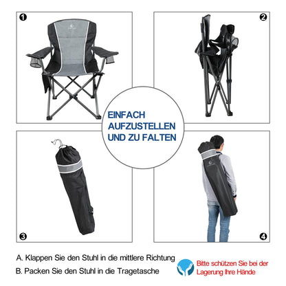 LET'S CAMP Camping Chair Folding Chair Portable Fishing Chair with Drink Holders Storage Pockets Carry Bag Steel Frame up to 160kg for Camping Travel