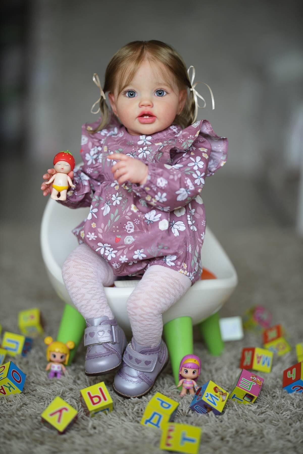 Anano Reborn baby doll girl like a real baby 24 inches 60cm lifelike toddler doll soft body realistic reborn silicone baby dolls blue eyes with blonde hair.