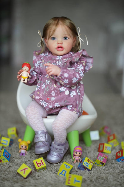Anano Reborn baby doll girl like a real baby 24 inches 60cm lifelike toddler doll soft body realistic reborn silicone baby dolls blue eyes with blonde hair.
