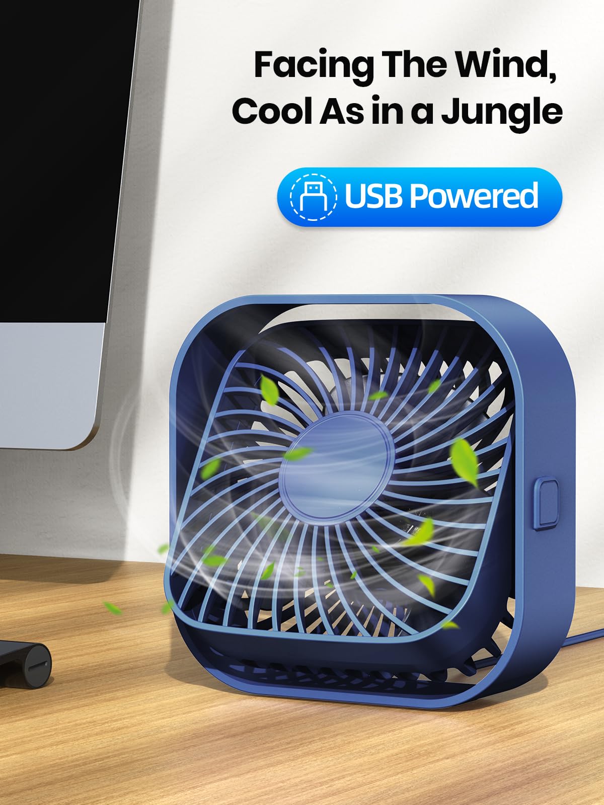 TOPK USB Fan 2 Pack Mini Desktop Fans Quiet Operation, USB Powered Desk Fan, 3 Speeds and 360° Rotatable Head for Home Office Bedroom Table Desktop