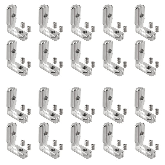 AUTOUTLET 20x T-Slot T-Nut Inside Corner, Aluminum Profile 3030 Slot 8 M6 Outside Corner Zinc Alloy Clamps 90° L-Shape Inside Corner Connector Interior Connection Angle Corner Connector with Screws