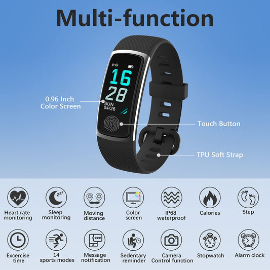 Holabuy smartwatch, IP68 waterproof fitness tracker step counter watch with heart rate monitor fitness wristwatch compatible with iOS Android for women men kids (152-Black)
