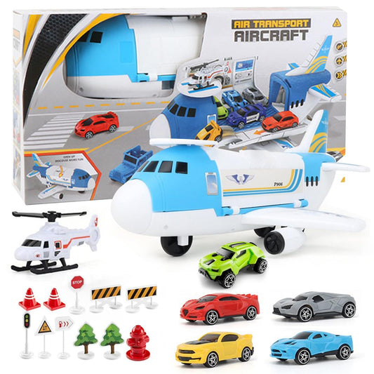 Chinliengu Toy Airplane with 5 Cars & Helicopter Big Airport Set without battery for ages 3+ Learning toy for parent-child, Durable transport toys (Safe gift)