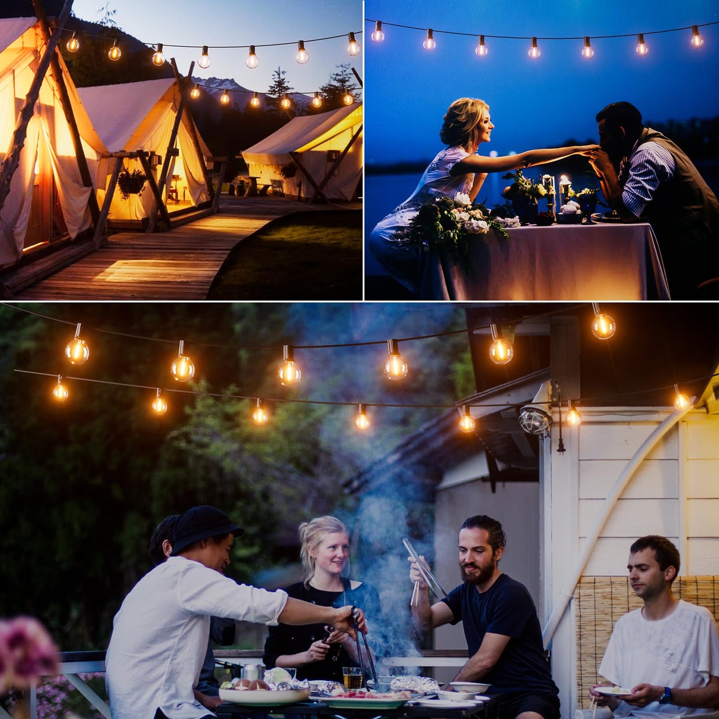 Bomcosy outdoor solar cell light string, 24m LED, outdoor, light chain, solar lamp, IP45, waterproof, bulb light string, garden, 4 modes for patio, party, outdoor.