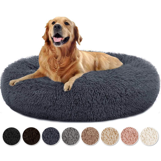 Yurun Pet Bed Donut, Pet Bed for Cats and Dogs Round Plush Dog Bed Cat Bed in Doughnut Shape Washable, Self-Warming and Cozy for Medium-sized Dogs - Dark Gray 100x100x20cm