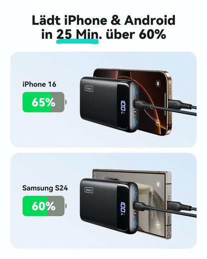 INIU Power Bank, 20000mAh 22.5W Mini Fast Charging Portable Charger 1 USB-C, 2 USB-A External Battery Packs LED Display, Battery Pack for iPhone 17 16 15 14 13 Xiaomi Samsung iPad Travel Camping Outdoor