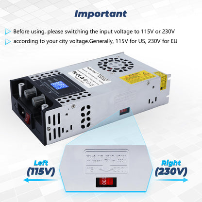 BOSYTRO Adjustable Power Supply 0-48V 0-12.5A 600W Switching Power Supply Transformer Power Supply 230v to 48v SMPS for LED strips, CCTV, 3D printers, radio, camera, lab power supply.