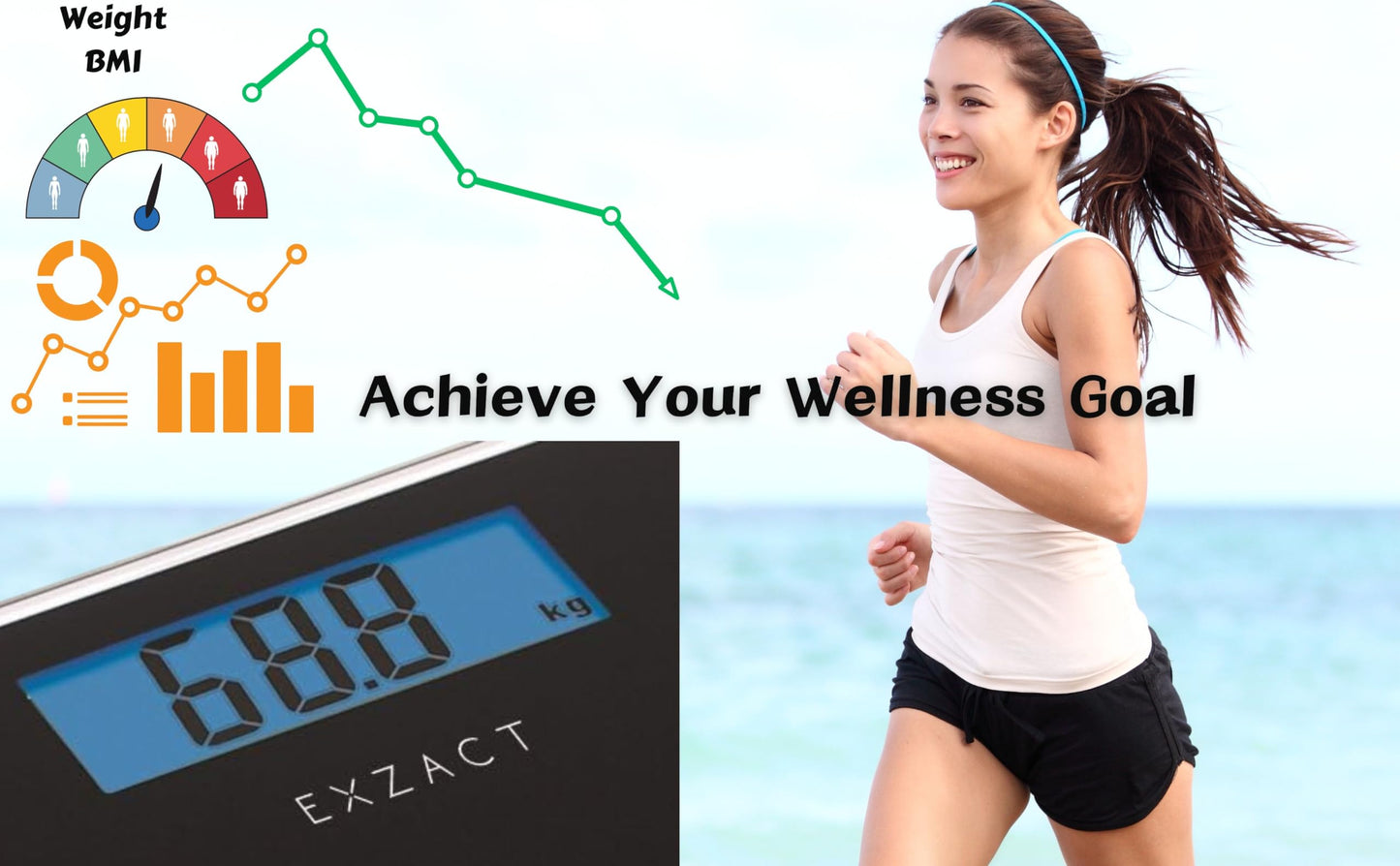 Exact Digital Personal Scale - Electronic Bathroom Scale, Large Capacity 180kg, High Precision, LCD Display with Backlight (White)