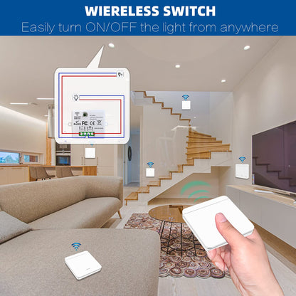 This RC radio light switch, radio transmitter security switch, and receiver controller 10A, easy installation for lamps up to 1500W.