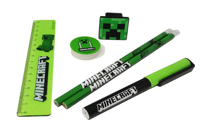 Theonoi stationery set (7-piece), Minecraft school writing set for every gamer fan! Perfect gift for back-to-school to fill the school cone with pens, notepad, pencils, ruler, sharpener.