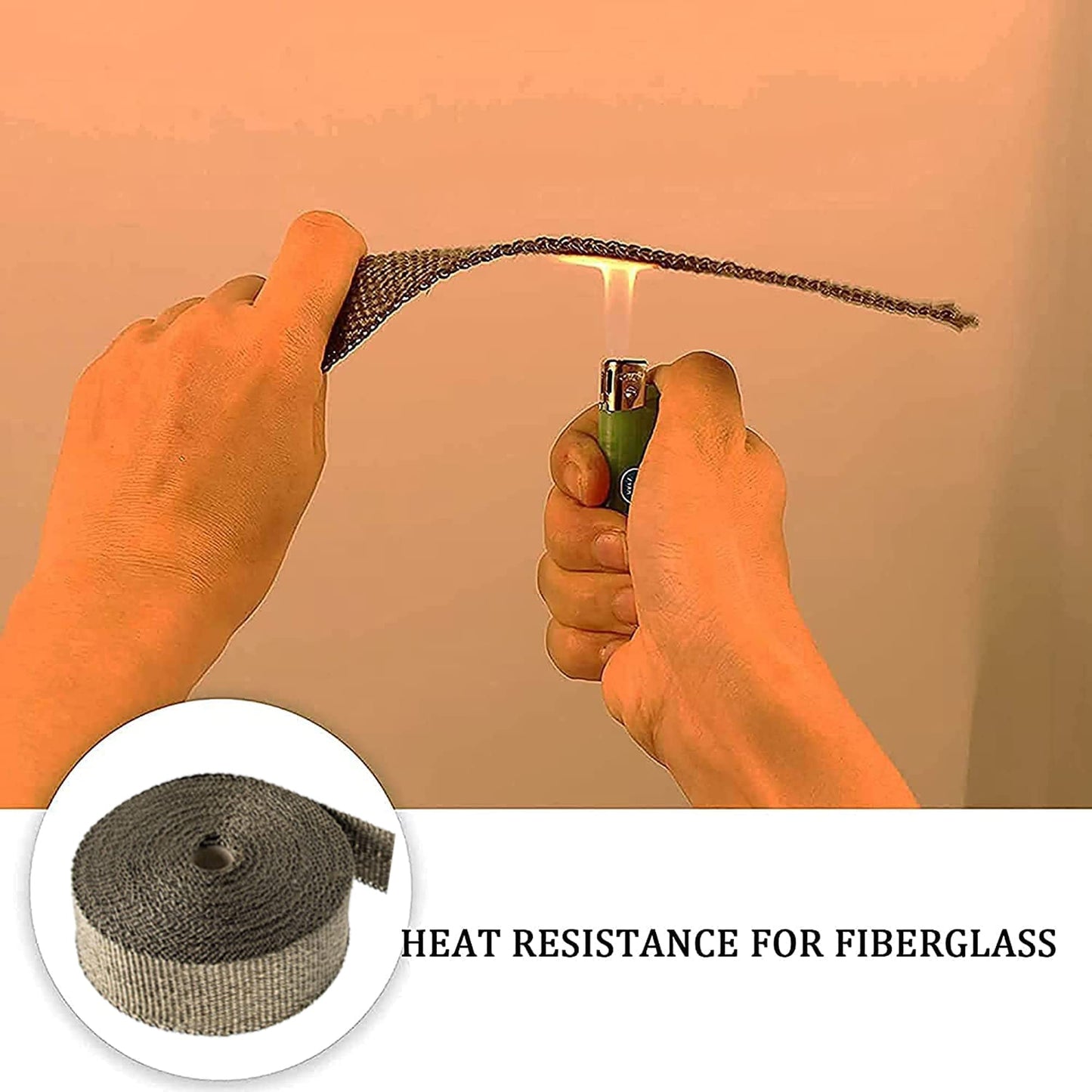 Arespark heat shield tape 15M, exhaust heat shield tape made of basalt fiber, golden exhaust tape with 12 stainless steel cable ties, for motorcycle and car exhaust headers.