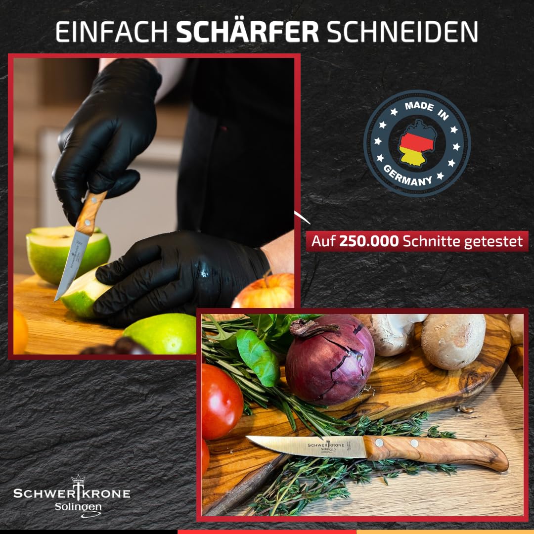 Sword Crown Kitchen Knife Set Solingen - Fruit & Vegetable Knife, 2 pieces, stainless steel, rustproof, olive wood, 3" blade.