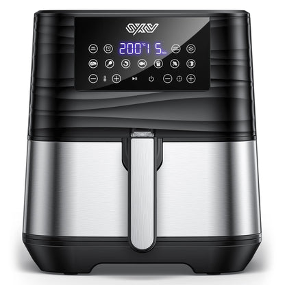 Innsky hot air fryer 5.5L XXL, 1700W hot air fryer with digital LED touchscreen and 7 programs, preheat & keep warm & defrost, air fryer without oil with recipe book in German.
